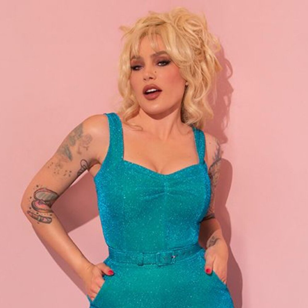 Vixen by Micheline Pitt: Turquoise Lurex Vamp Top